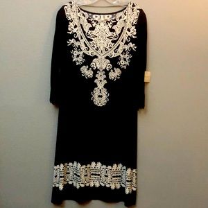 NWT Madison black dress with white design.